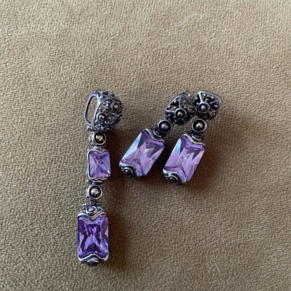 Purple Crystal Earrings and Pendant - Picture 3 of 4